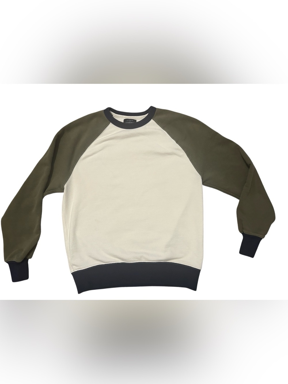 J.Crew Colorblock Raglan Crewneck Sweatshirt Olive Green Cream Men’s Pullover